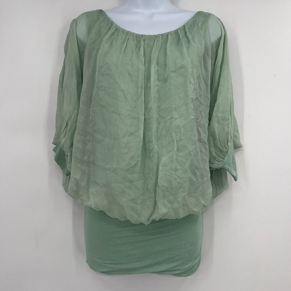 Sofia Made in Italy Green Sheer Batwing Dress Fitted Mini Skirt – One Size NWT
